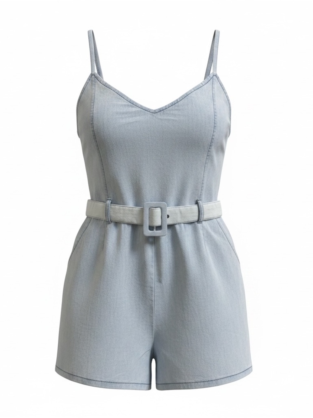 Derek Heart Light Blue Denim Belted Jumper Dress